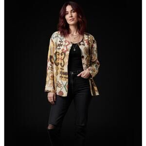 Chico's Jacket Size 3 (XL) Linen Blazer Southwestern Peasant Boho Aztec Tapestry